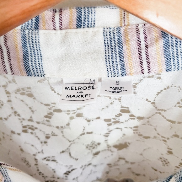 Melrose & Market Plaid Flannel Lace Shoulder Top - Picture 2 of 3